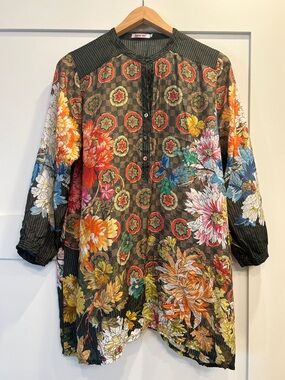 Johnny Was Floral Patchwork Long Tunic Top - Multicolor